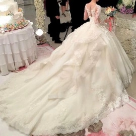 Modest V-Neck Lace Wedding Dresses Long Sleeve Illusion Appliques Mermaid Plus Size Bridal Gowns 