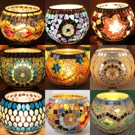 Mosaic Glass Candlestick Color Snowflake Mosaic Candle Holder Romantic Candlelight Table Centerpieces Party Dinner Wedding Decor