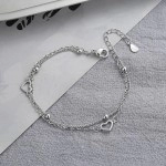 925 Sterling Silver Double Love Heart Hollow Round Beads Bracelet Female Fashion Romantic Jewelry Classic Adjustable